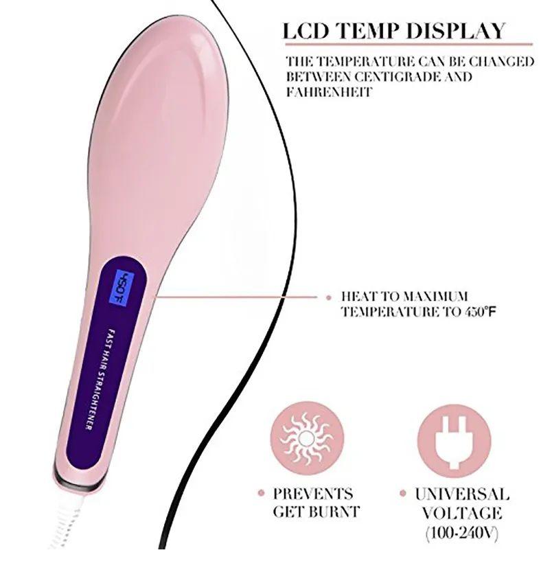 Digital Fast Brush Electric Hair Straightener | Adjustable Temperature Comb