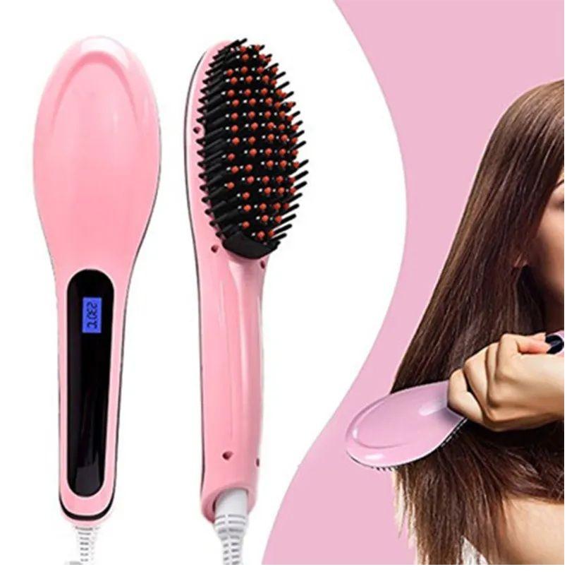 Digital electric hair straightener brush with adjustable temperature controls