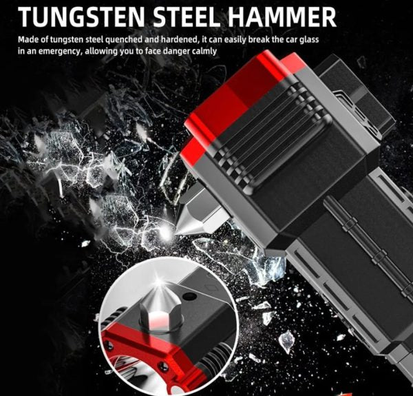 rechargeable tactical led torch flashlight with power bank emergency hammer