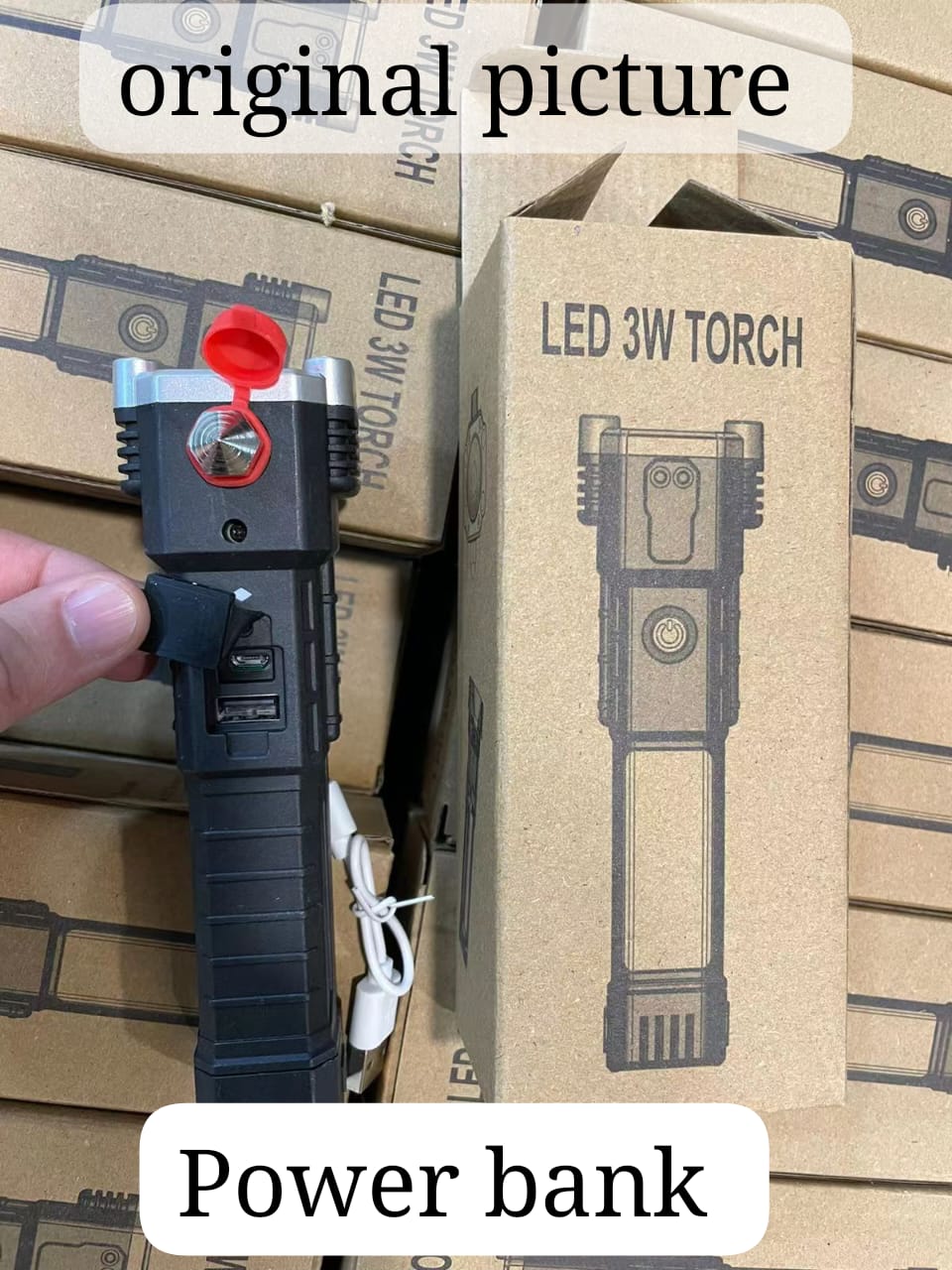 Rechargeable Tactical LED Torch with Power Bank | Emergency Car Flashlight
