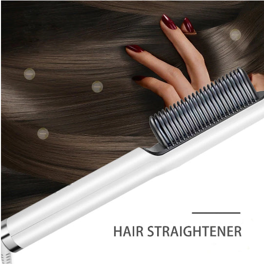 2-in-1 Hair Straightener Brush & Curler | Electric Hair Styling Comb