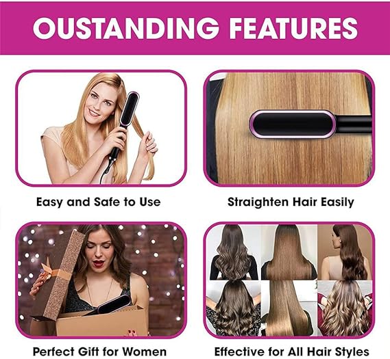2-in-1 Hair Straightener Brush & Curler | Electric Hair Styling Comb