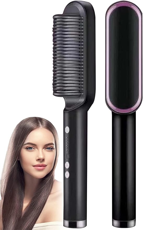 2-in-1 Hair Straightener Brush & Curler | Electric Hair Styling Comb