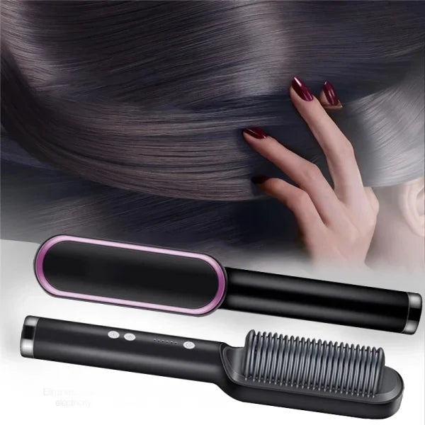 2-in-1 Hair Straightener Brush & Curler | Electric Hair Styling Comb