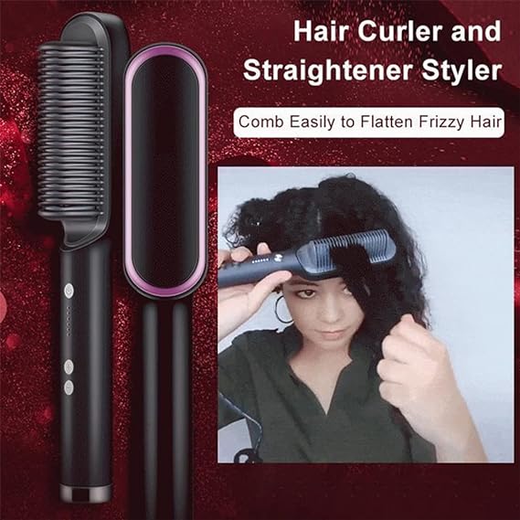 2 in 1 electric hair straightener brush and curling comb hair styler