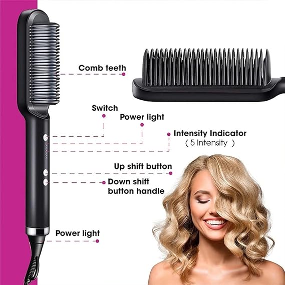 2-in-1 Hair Straightener Brush & Curler | Electric Hair Styling Comb
