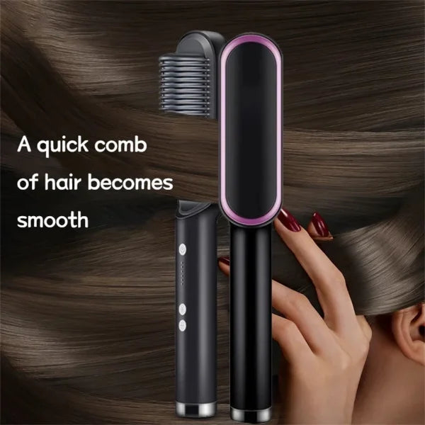 2-in-1 Hair Straightener Brush & Curler | Electric Hair Styling Comb