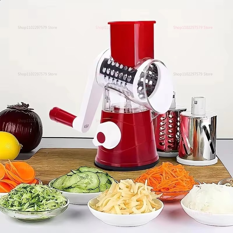 3-in-1 Rotary Vegetable Cutter | Manual Cheese Grater & Kitchen Slicer