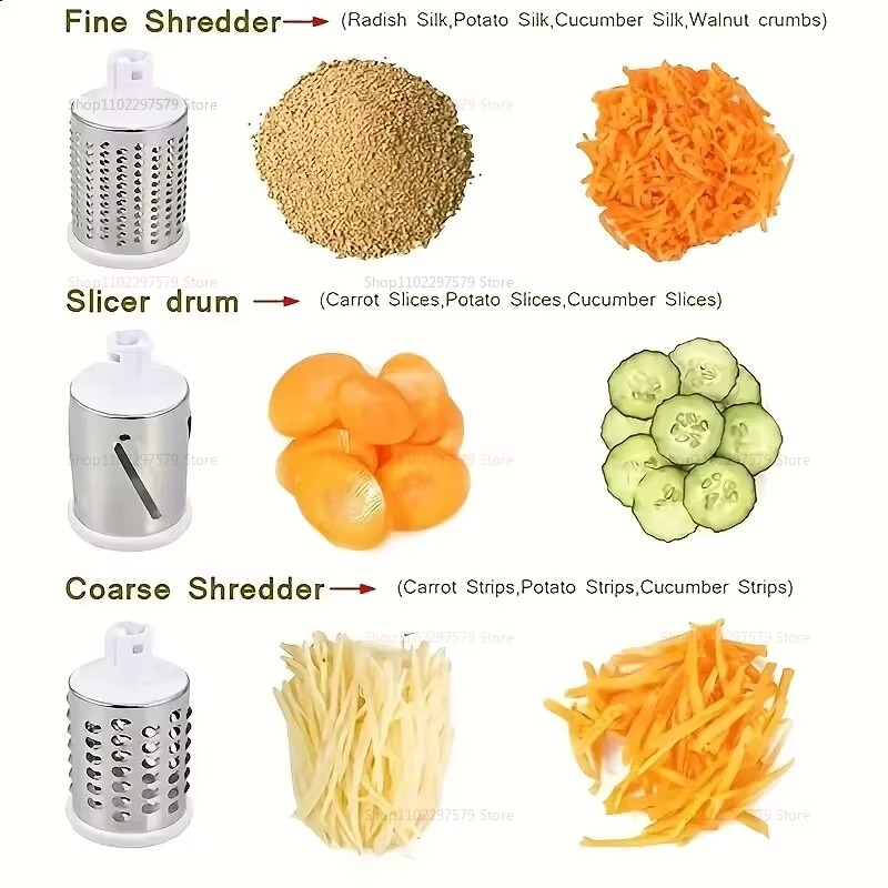 3-in-1 Rotary Vegetable Cutter | Manual Cheese Grater & Kitchen Slicer