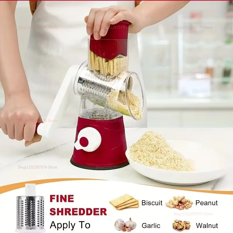 3-in-1 Rotary Vegetable Cutter | Manual Cheese Grater & Kitchen Slicer