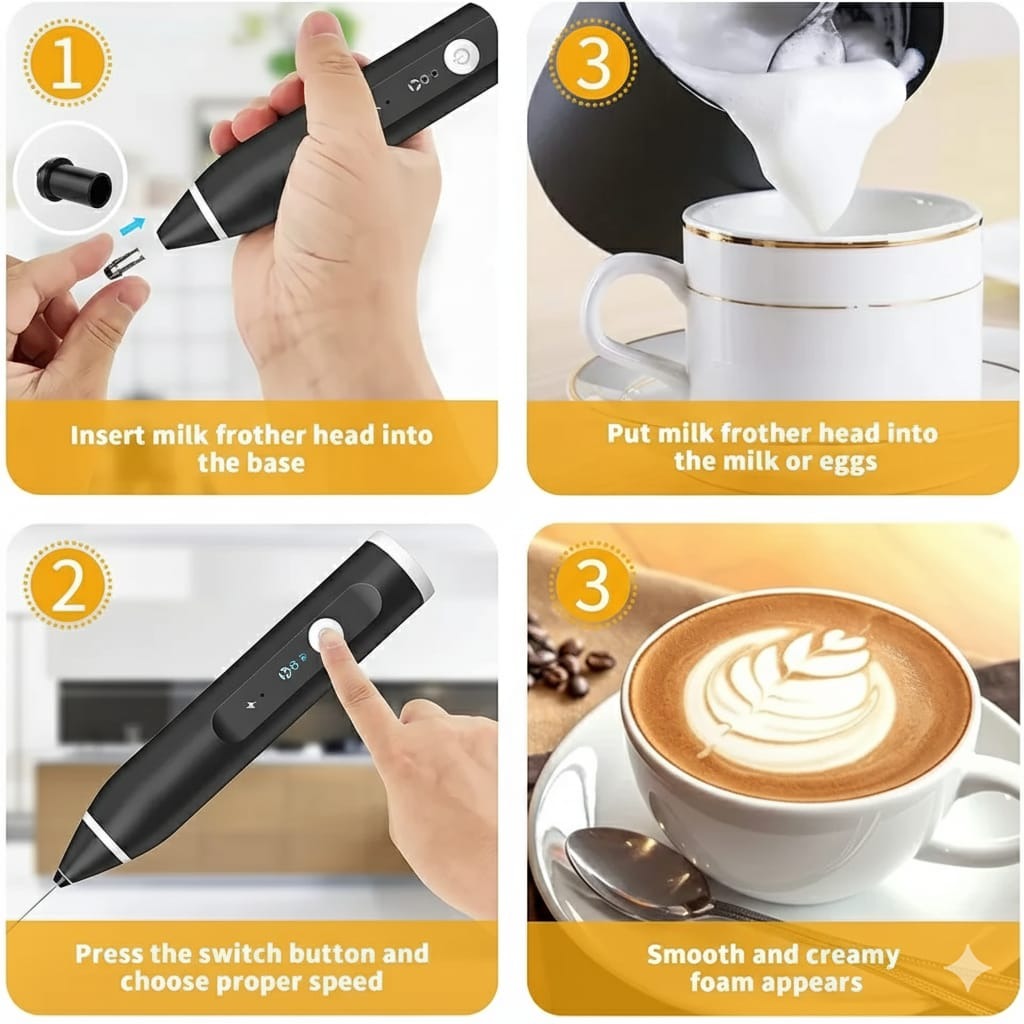 Rechargeable Milk Frother | Electric Coffee Beater for Latte & Cappuccino