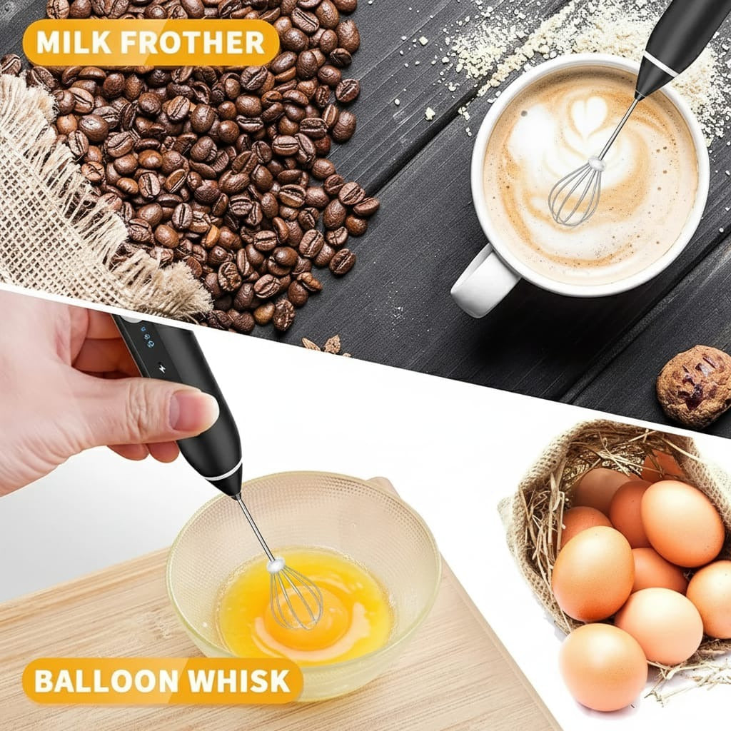 rechargeable milk frother electric coffee beater stainless steel whisk