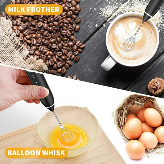 rechargeable milk frother electric coffee beater stainless steel whisk