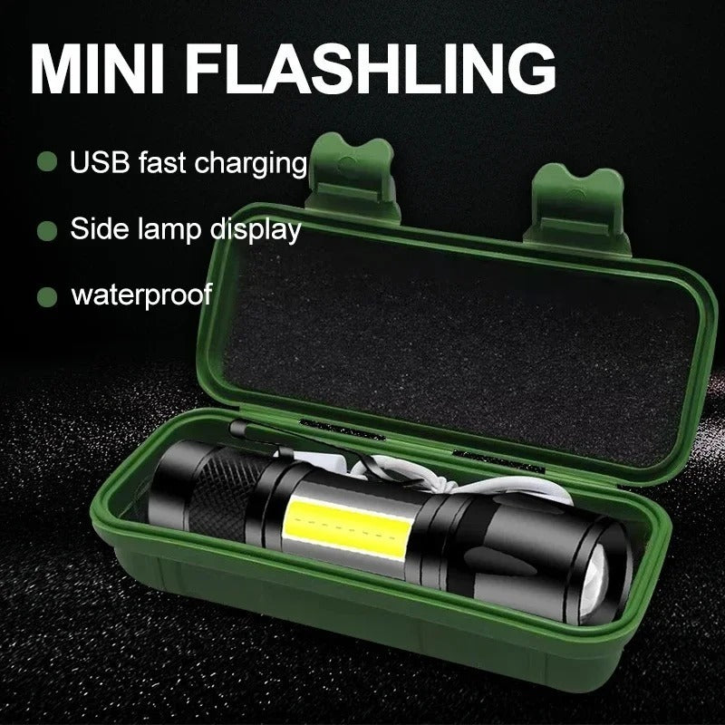 mini rechargeable led torch flashlight with side light waterproof