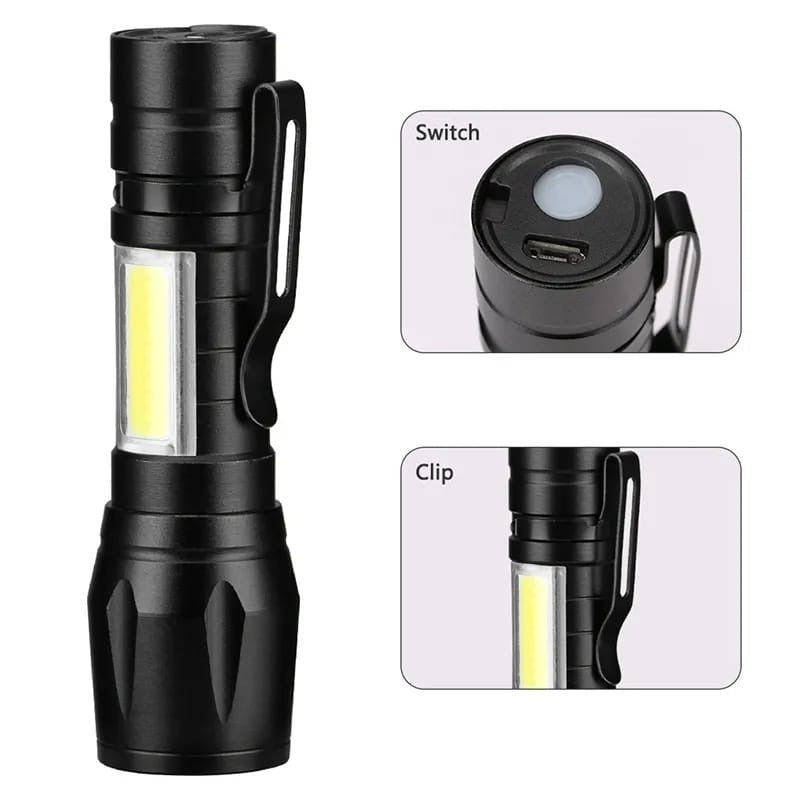 Mini Rechargeable LED Torch | Portable Waterproof Flashlight with Side Light