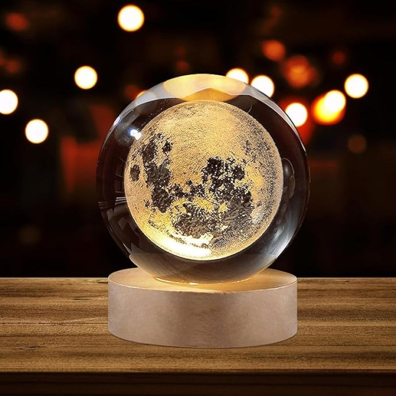 3D Galaxy Moon Crystal Ball LED Night Light – USB Home Décor Lamp