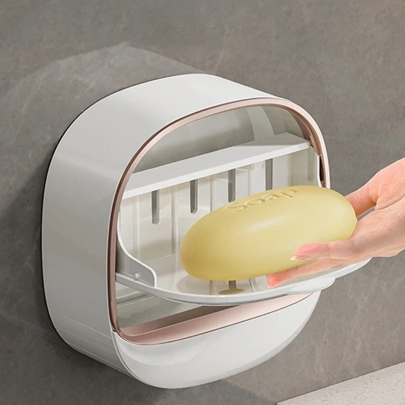 Premium Wall Mounted Soap Holder with Drain Tray | No Drill Bathroom Soap Box