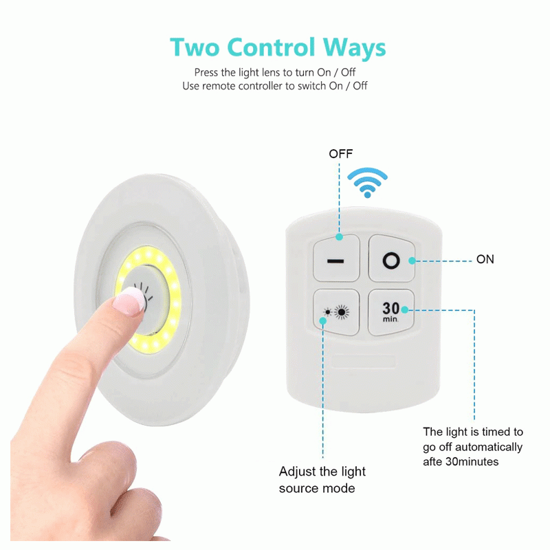 3-Pack LED Tap Lights with Remote | Wireless Cabinet & Wardrobe Lights