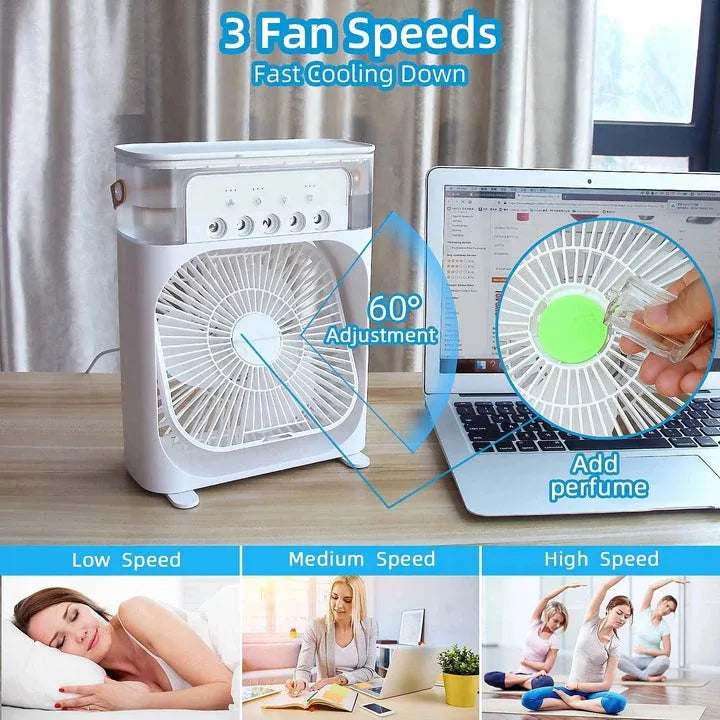 9 inch portable mist fan humidifier desktop air cooler with LED light