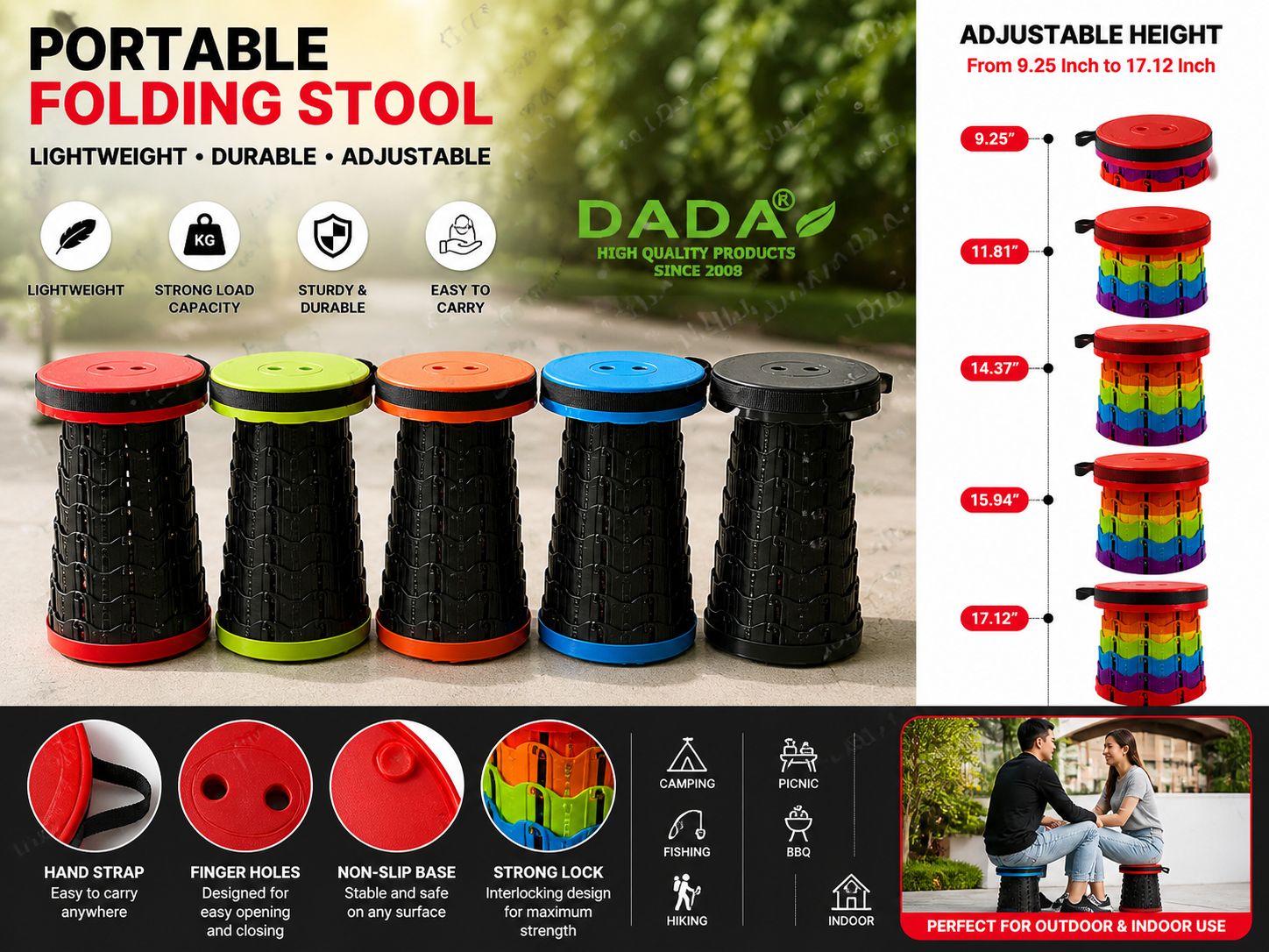 portable telescopic folding stool adjustable camping chair