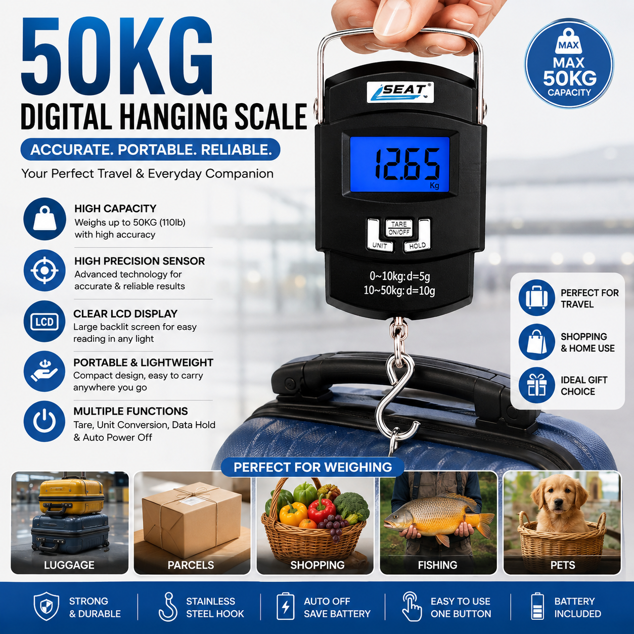 50kg digital hanging scale portable electronic weight checker