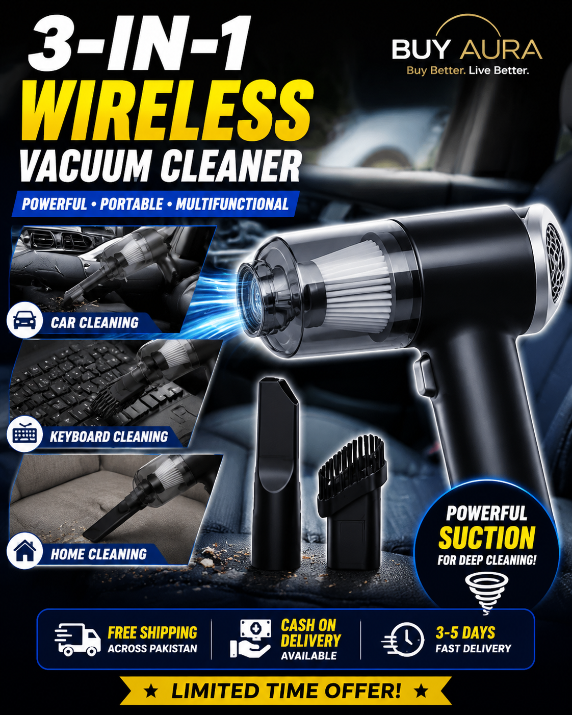 3-in-1 Wireless Vacuum Cleaner & Air Blower