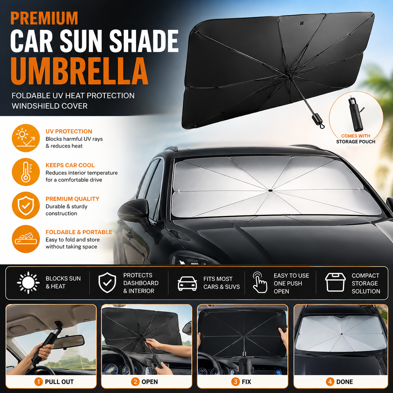 premium car windshield sun shade umbrella uv heat protector